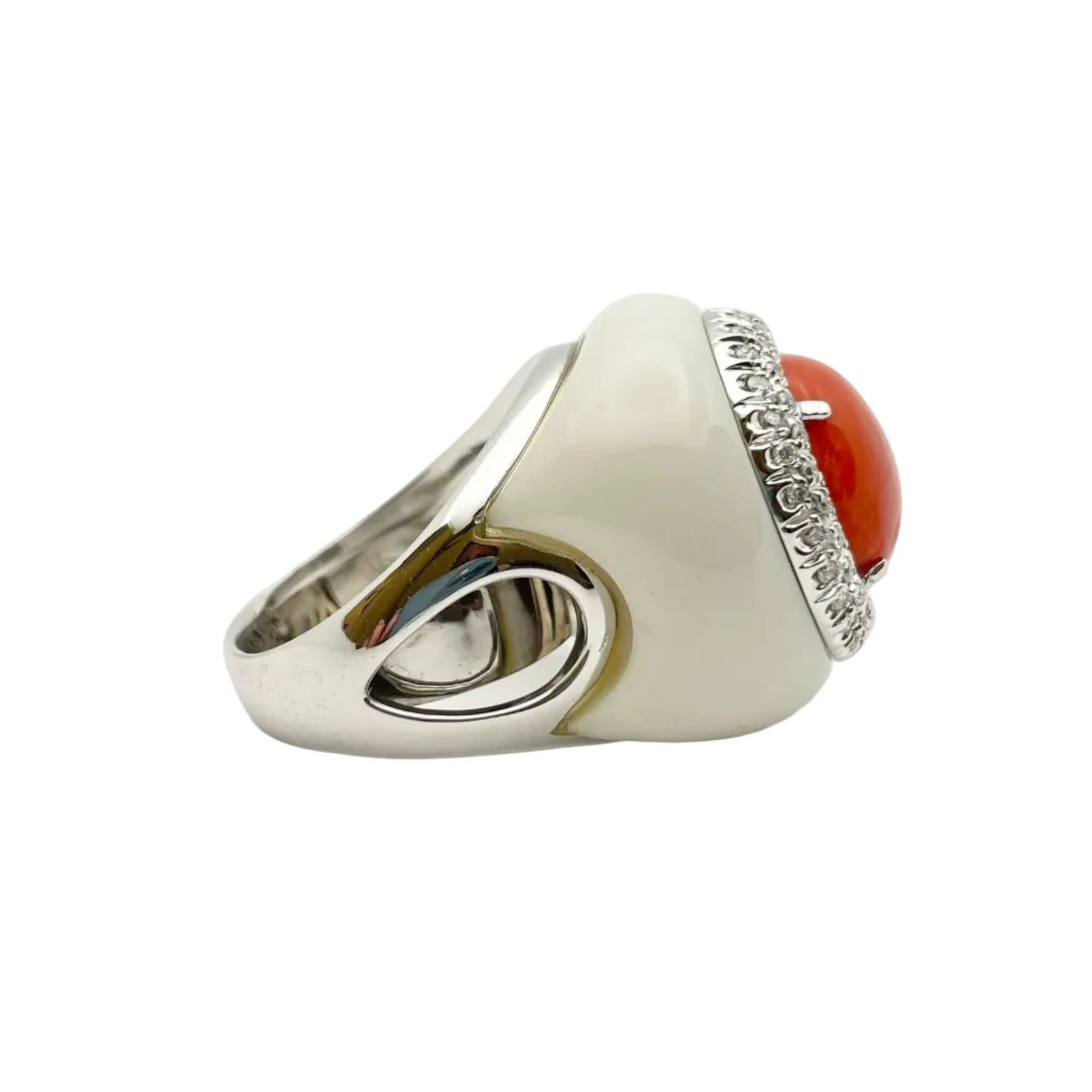 Bague Cocktail LUCIANO SOMENZI en or blanc, agate, corail et diamants
