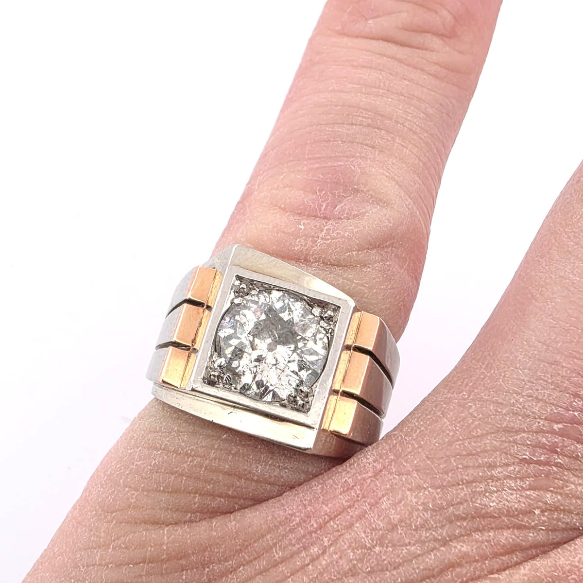 Bague Tank en or blanc, or jaune et diamants