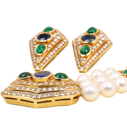 Parure REPOSSI en or jaune, perles, saphirs, émeraudes et diamants