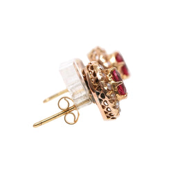Boucles d'oreilles Puces en or jaune, perles et rubis