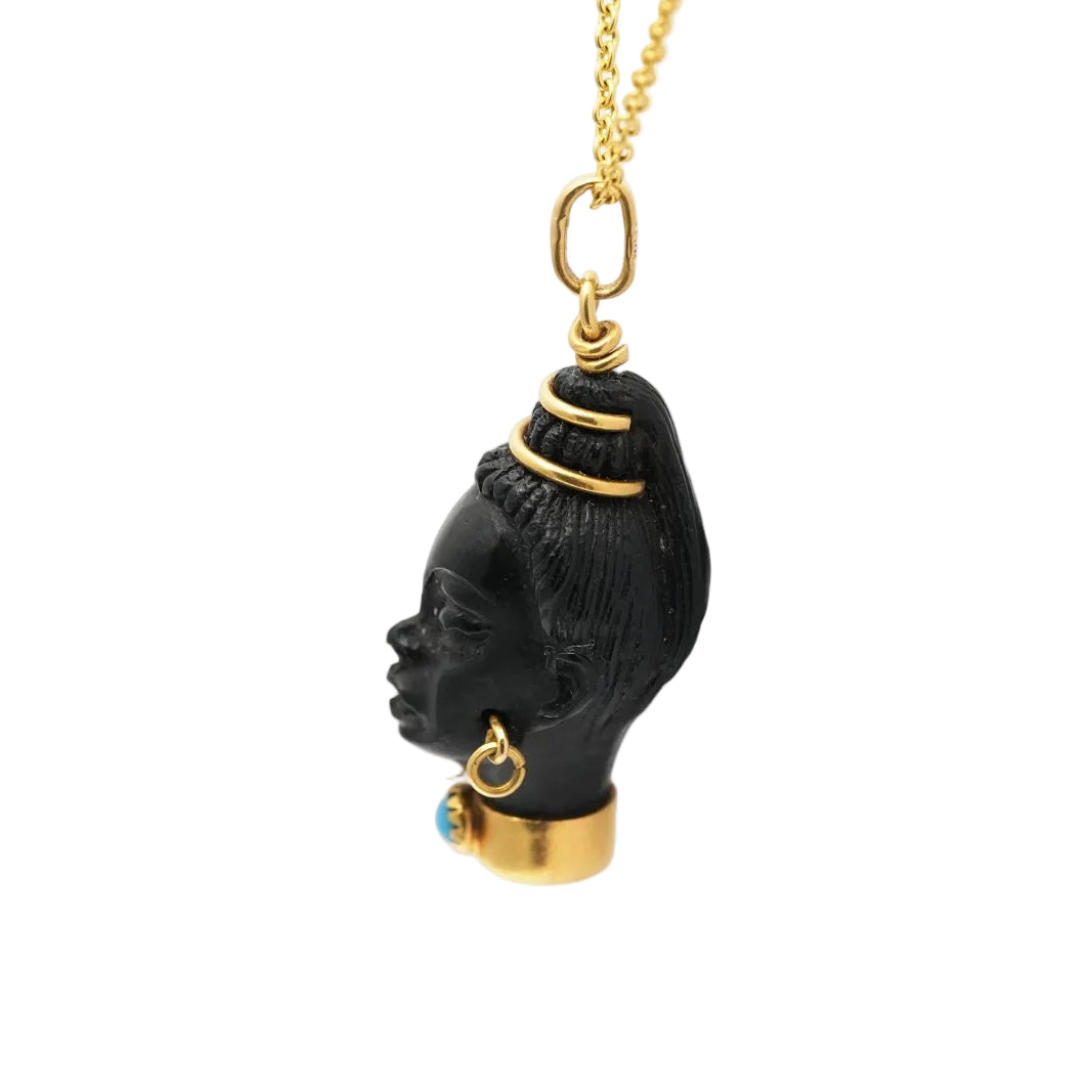 Pendentif en or jaune, ébène et turquoise