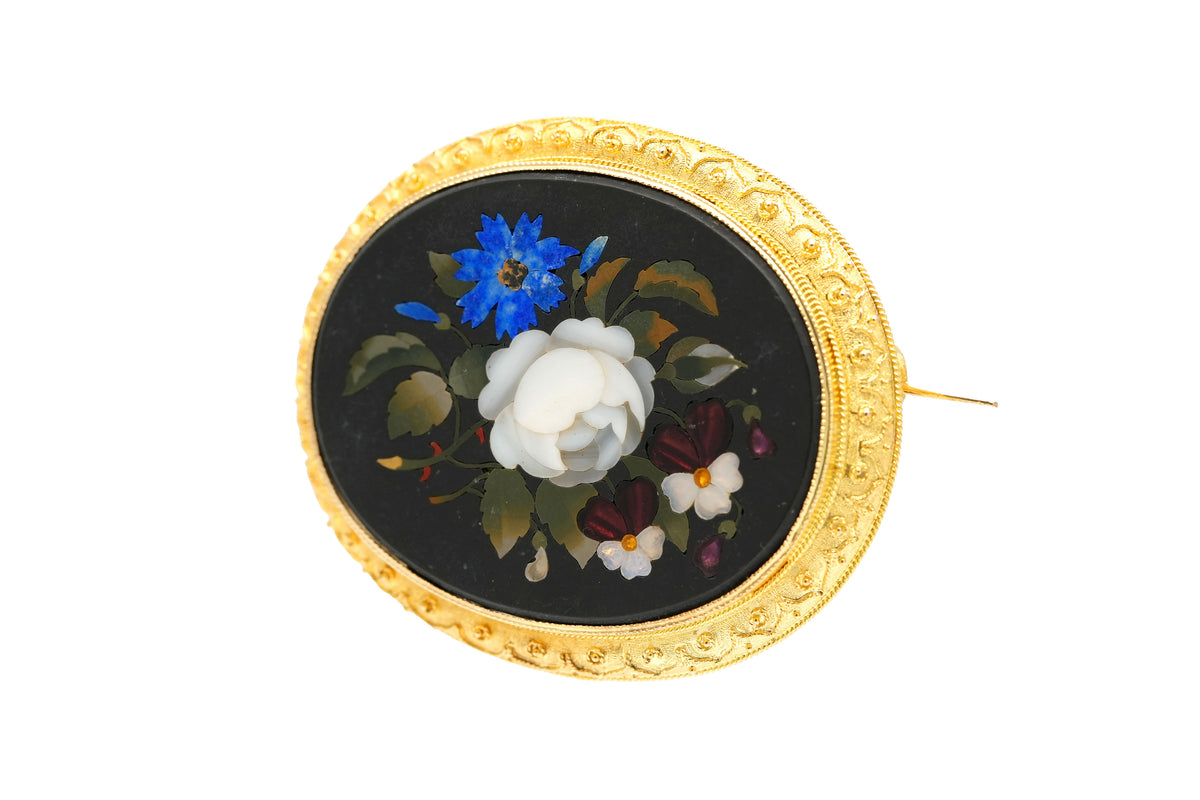 Broche Épingle en or jaune, jaspe, lapis-lazuli, nacre et opale