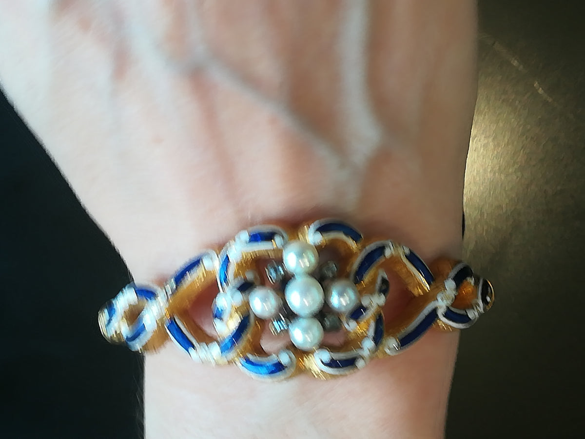 Bracelet ancien Or Email Perles Diamants
