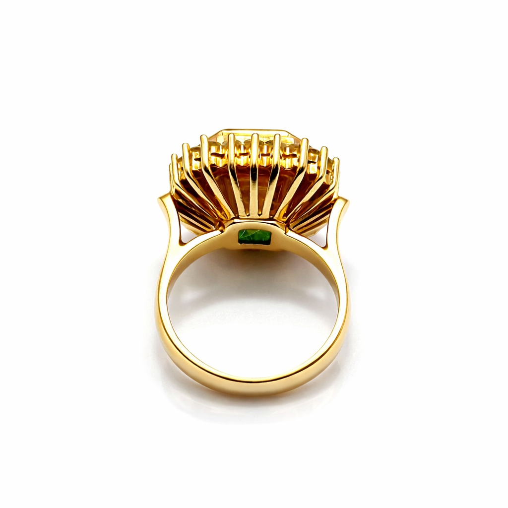 Bague Entourage en or jaune, émeraude et diamants
