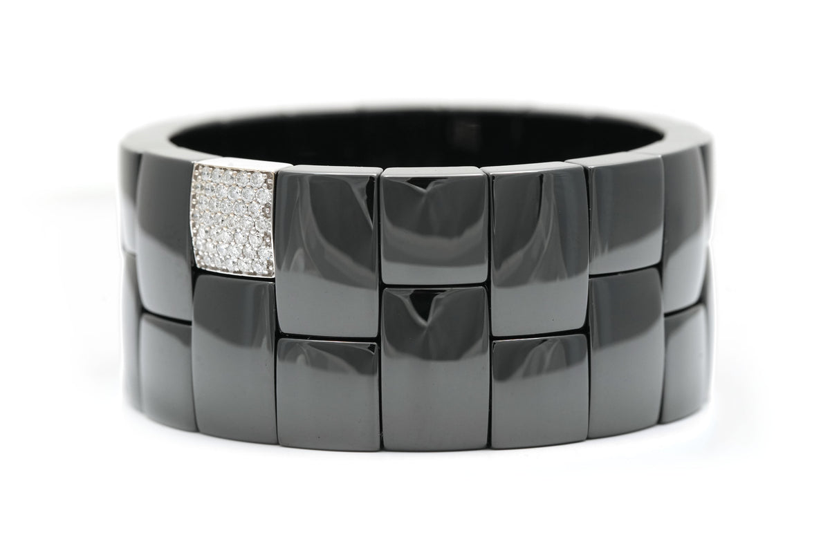 Bracelet Manchette en or blanc, céramique et diamants