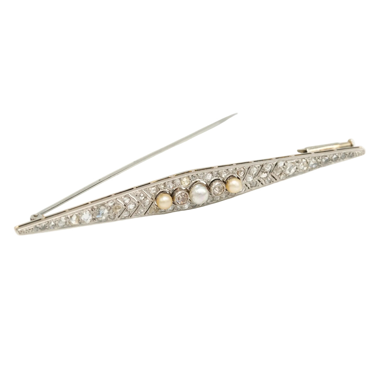 Broche Barrette en or blanc, perles et diamants