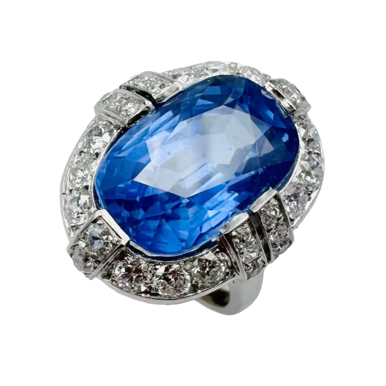 Bague Entourage en platine, saphir et diamants