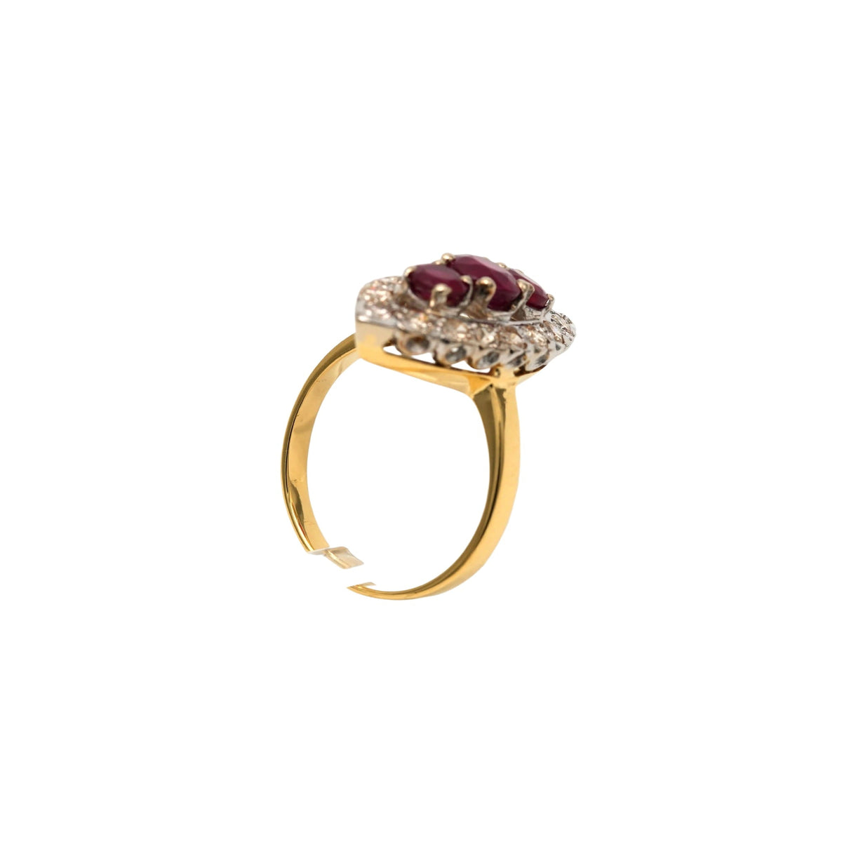 Bague Marquise en or blanc, or jaune, rubis et diamants