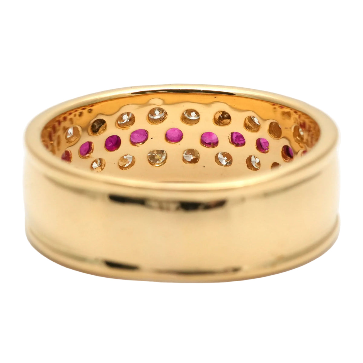 Bague Bandeau en or jaune, rubis et diamants