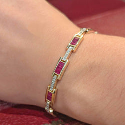 Bracelet Ligne en or jaune, rubis et diamants