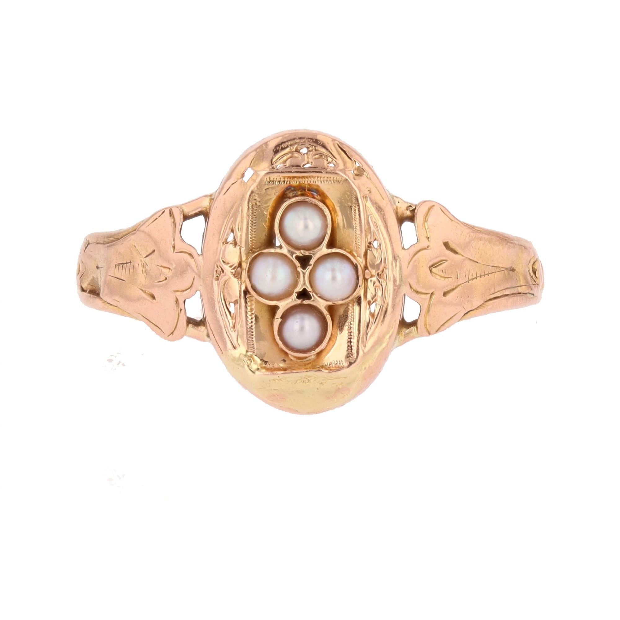 Bague en or rose et perles