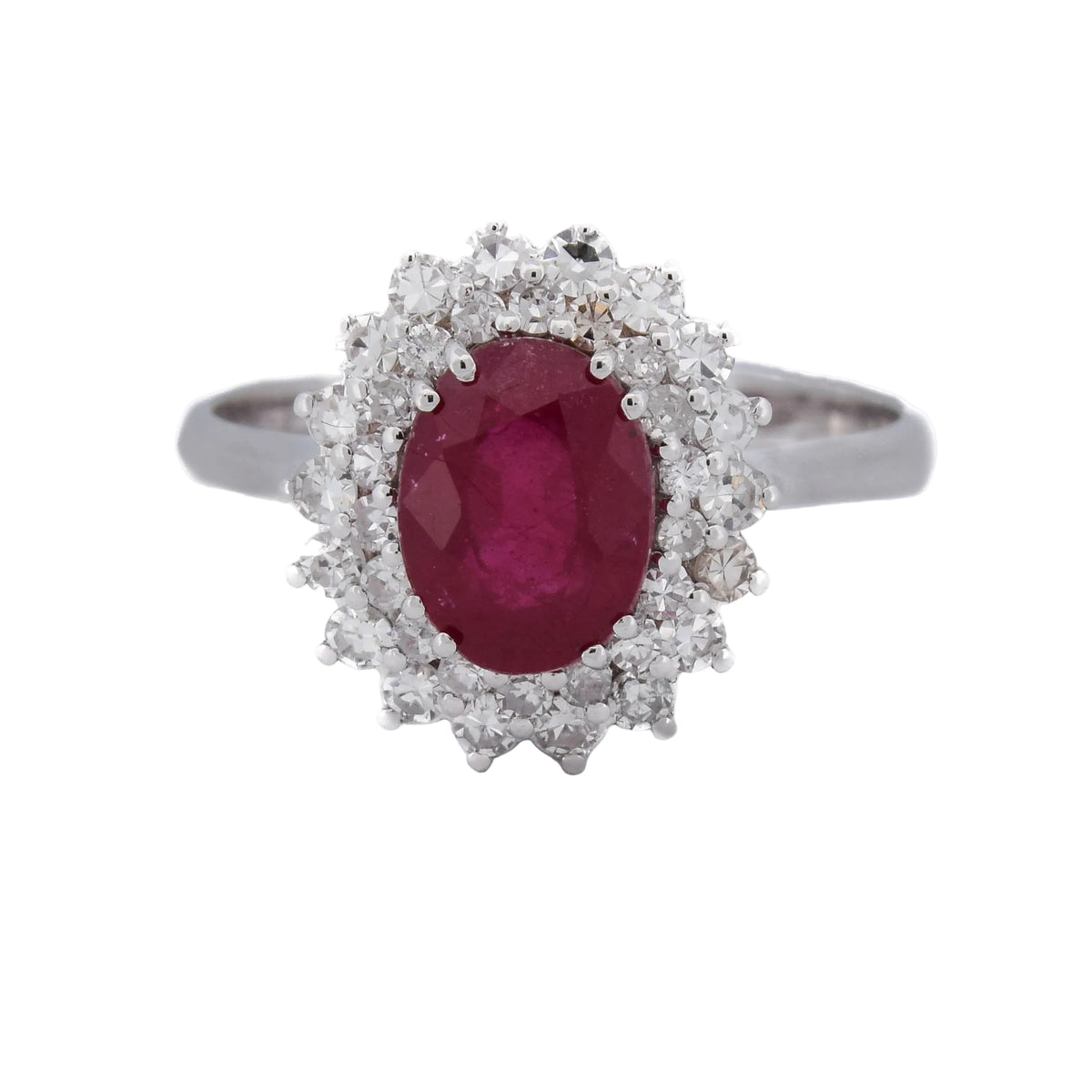 Bague Entourage en or blanc, rubis et diamants