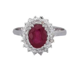 Bague Entourage en or blanc, rubis et diamants
