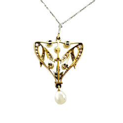 Collier Pendentif en or jaune, or blanc, perles et diamants