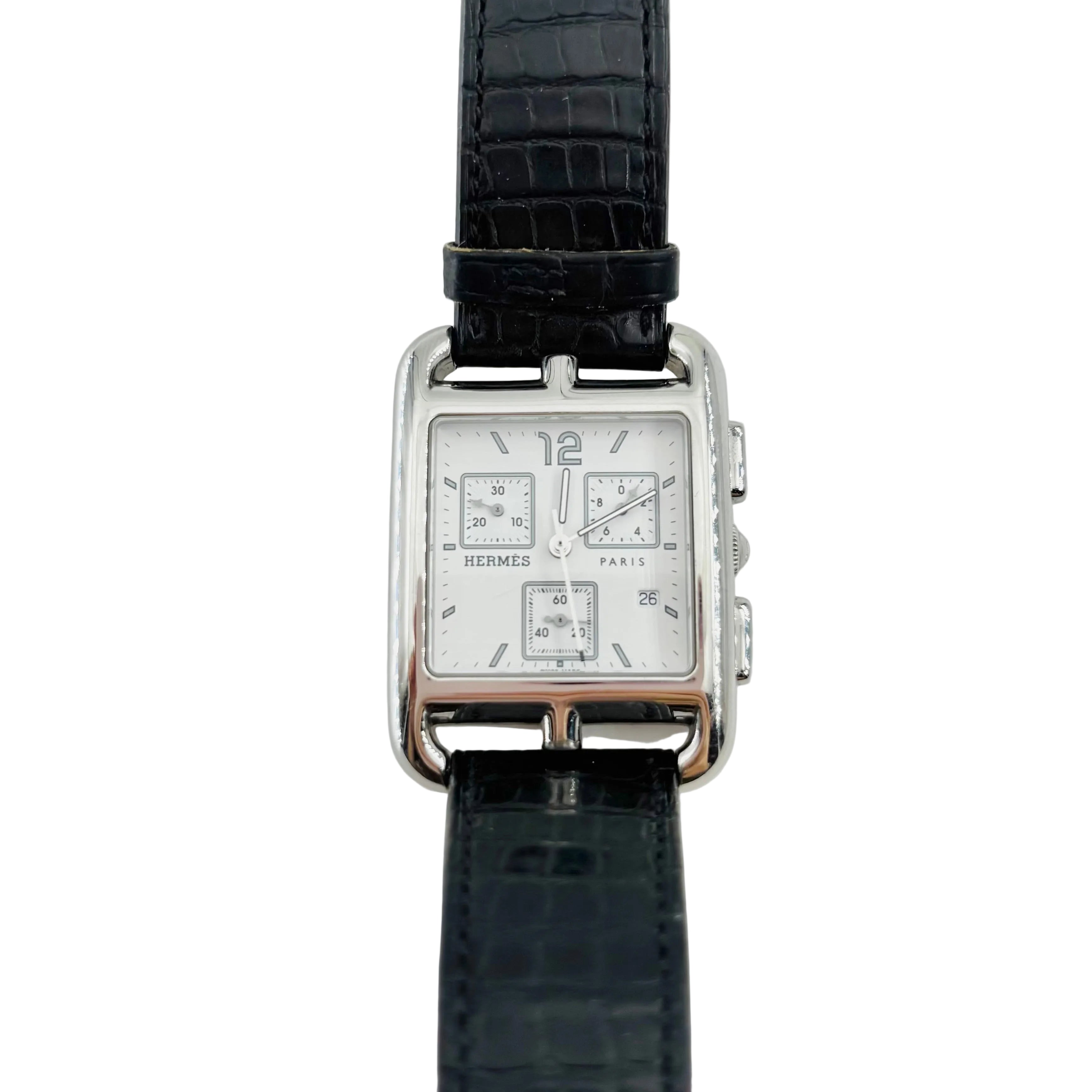 Montre HERMÈS "Cape Cod Chrono" en acier et cuir
