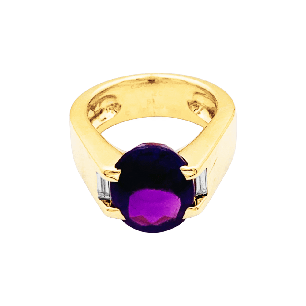Bague Cartier, or jaune, améthyste et diamants.