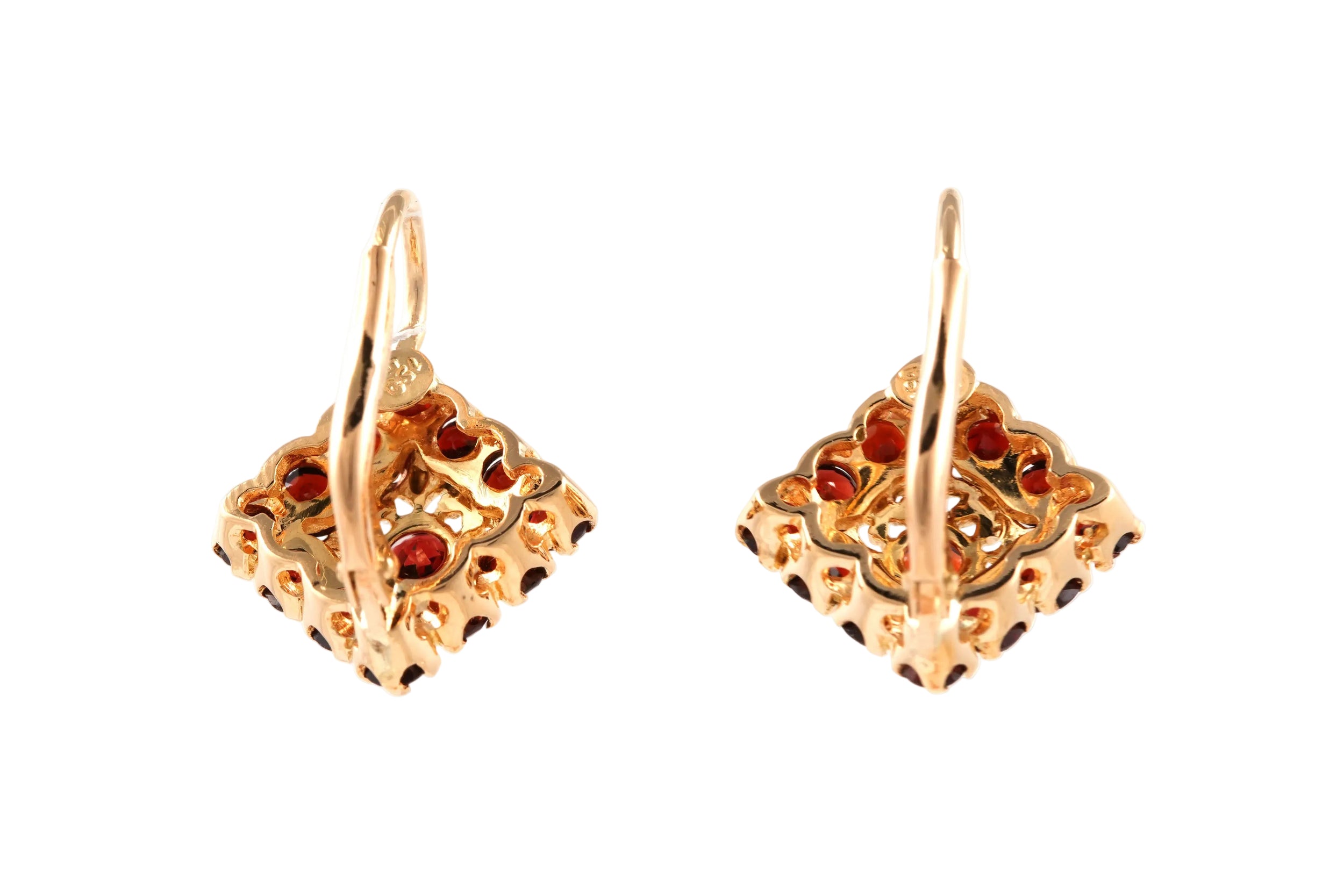 Boucles d'oreilles Dormeuses en or jaune et grenats