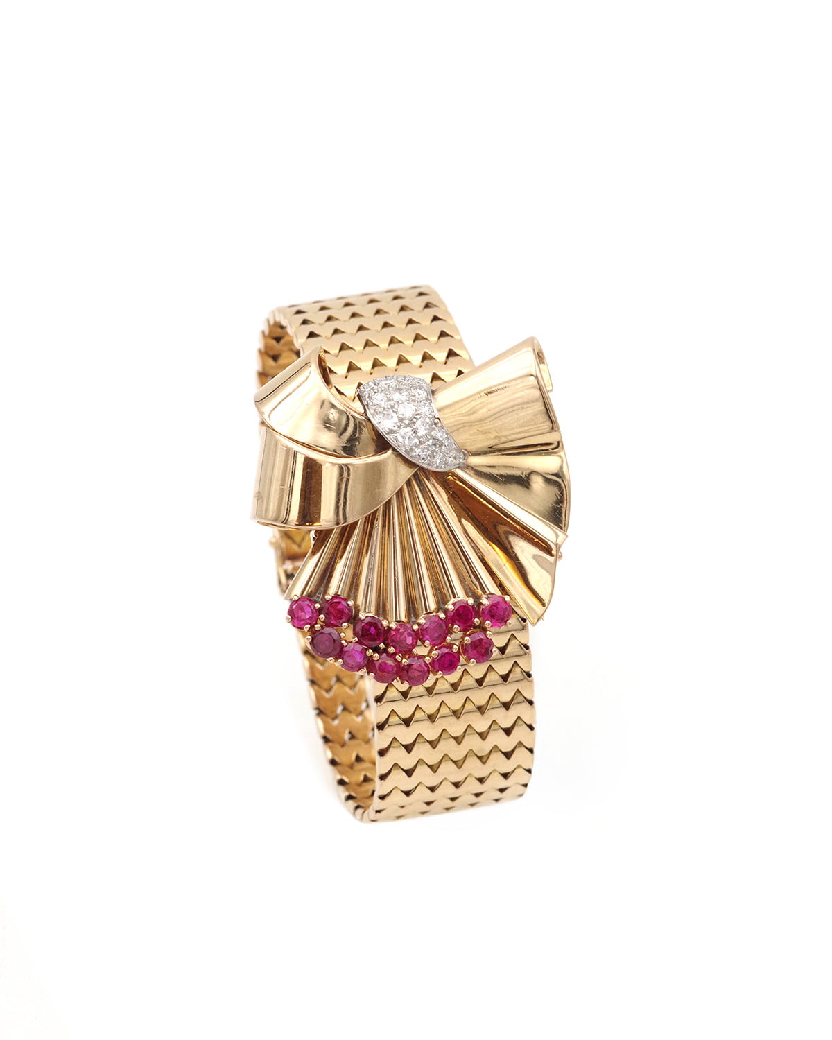 Bracelet Souple en or jaune, platine, rubis et diamants