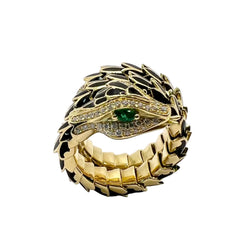 Bague en or jaune, émail, émeraudes et diamants