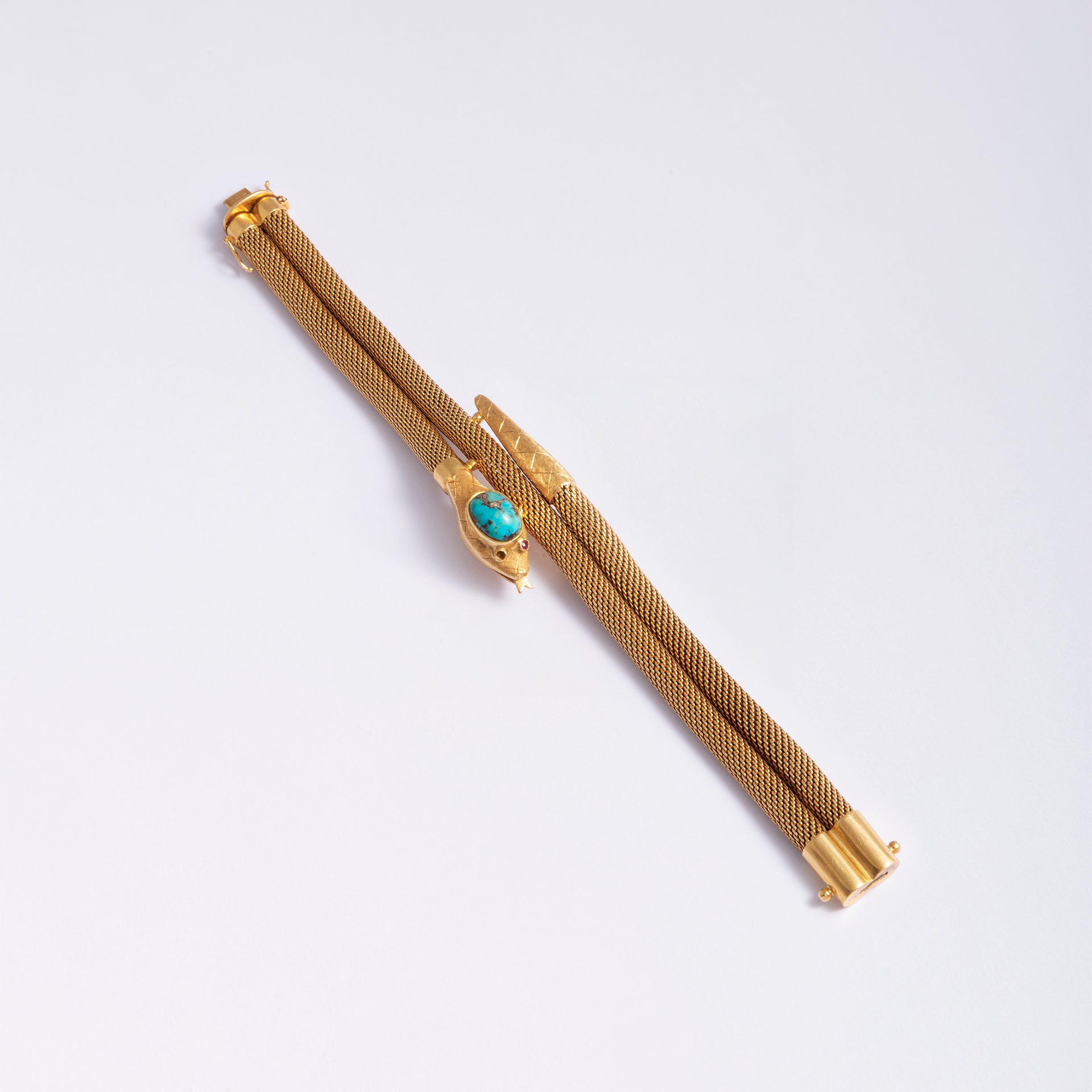 Double tubogas bracelet in yellow gold and turquoise