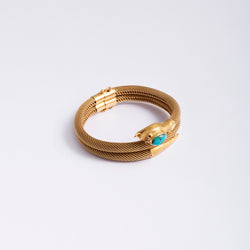 Double tubogas bracelet in yellow gold and turquoise