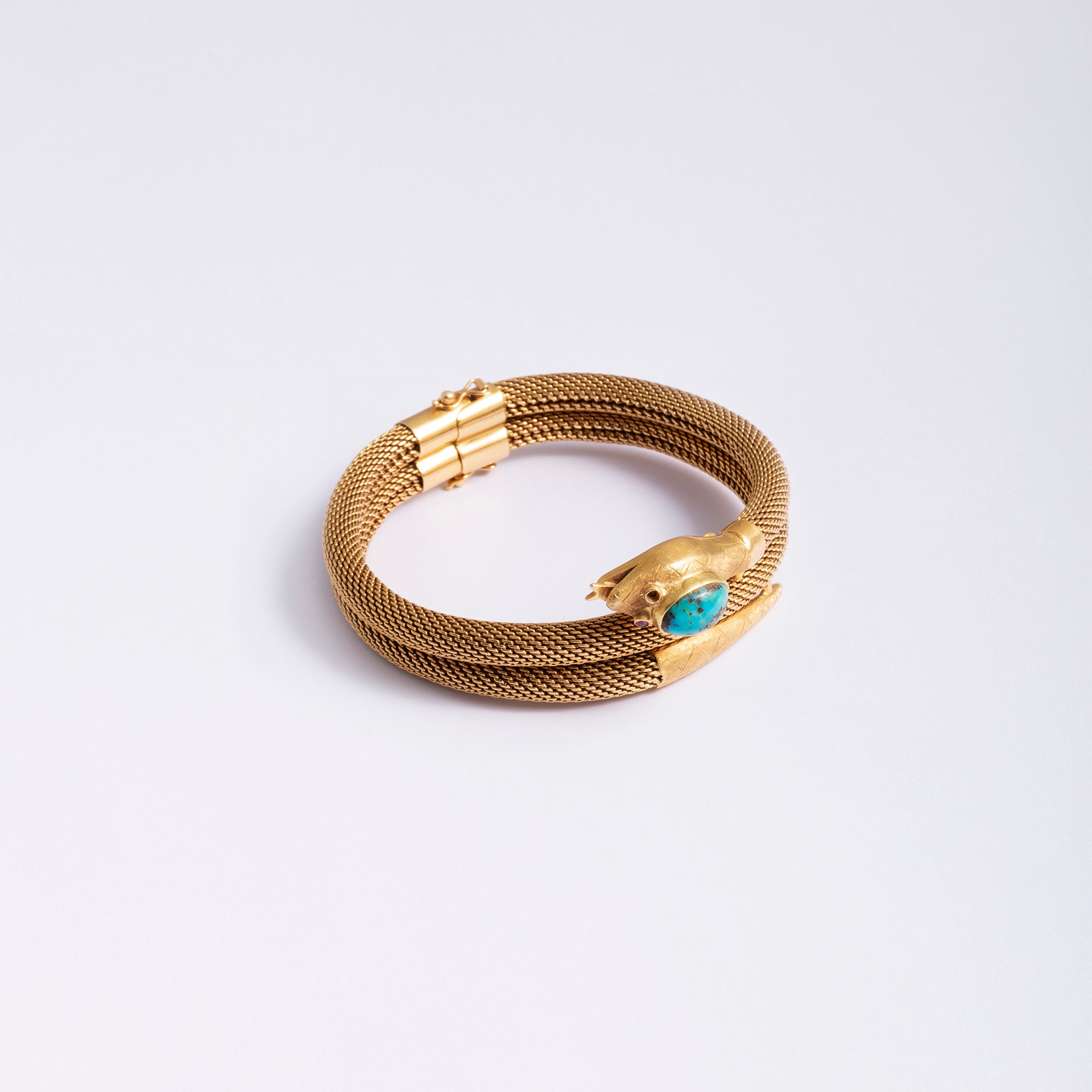 Double tubogas bracelet in yellow gold and turquoise