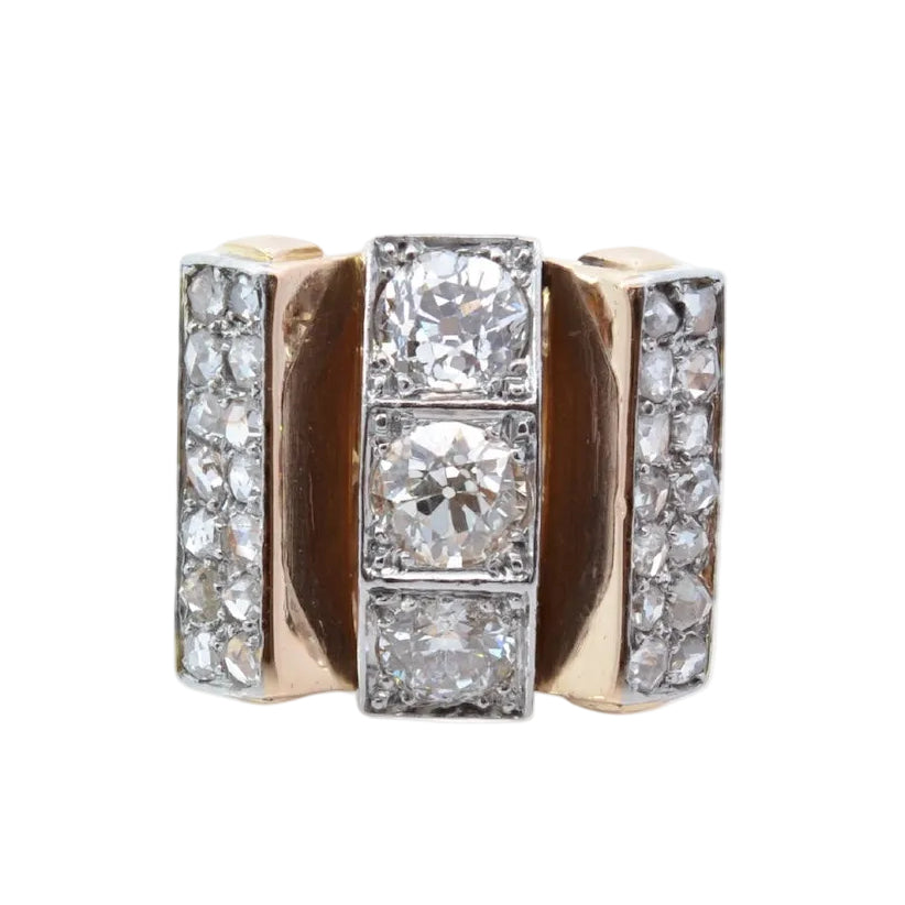 Bague Tank en or jaune, platine et diamants