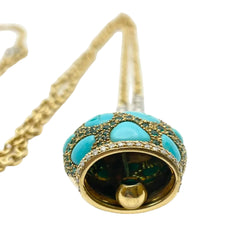 Collier Pendentif CHANTECLER en or blanc, or jaune, tsavorites, turquoises et diamants