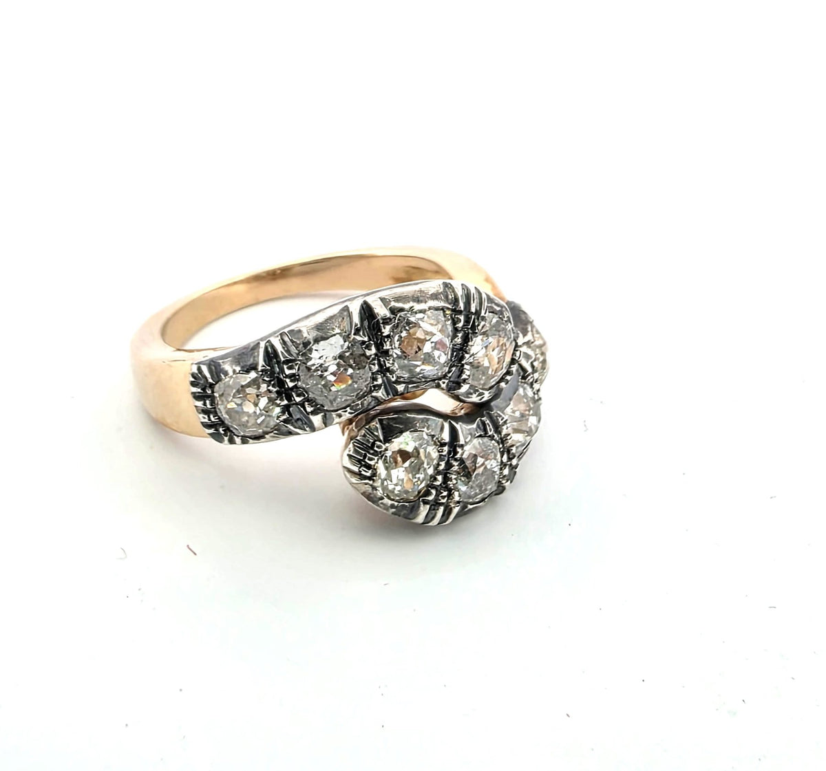 Bague Toi & Moi en or jaune, argent et diamants