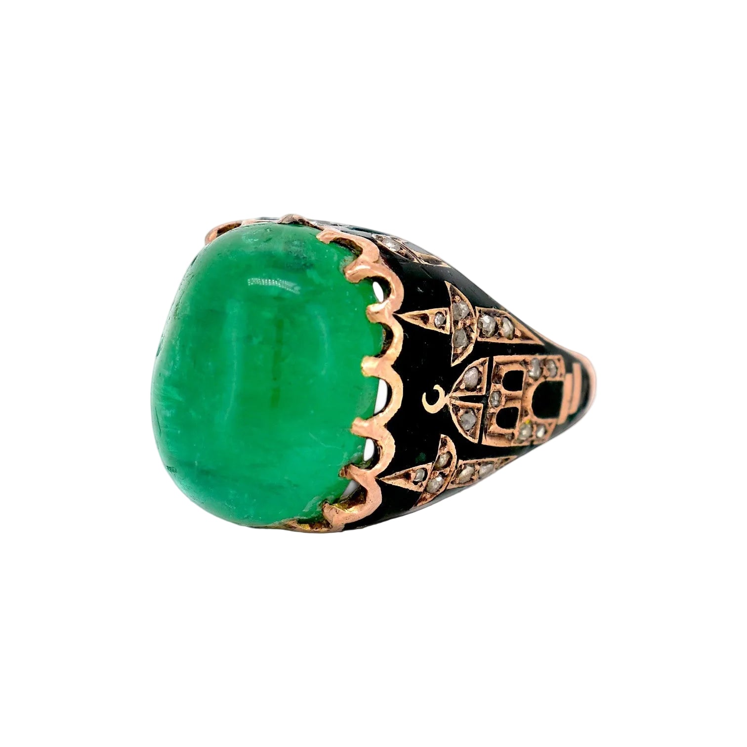 Bague Cocktail en or jaune, émail, émeraude et diamants