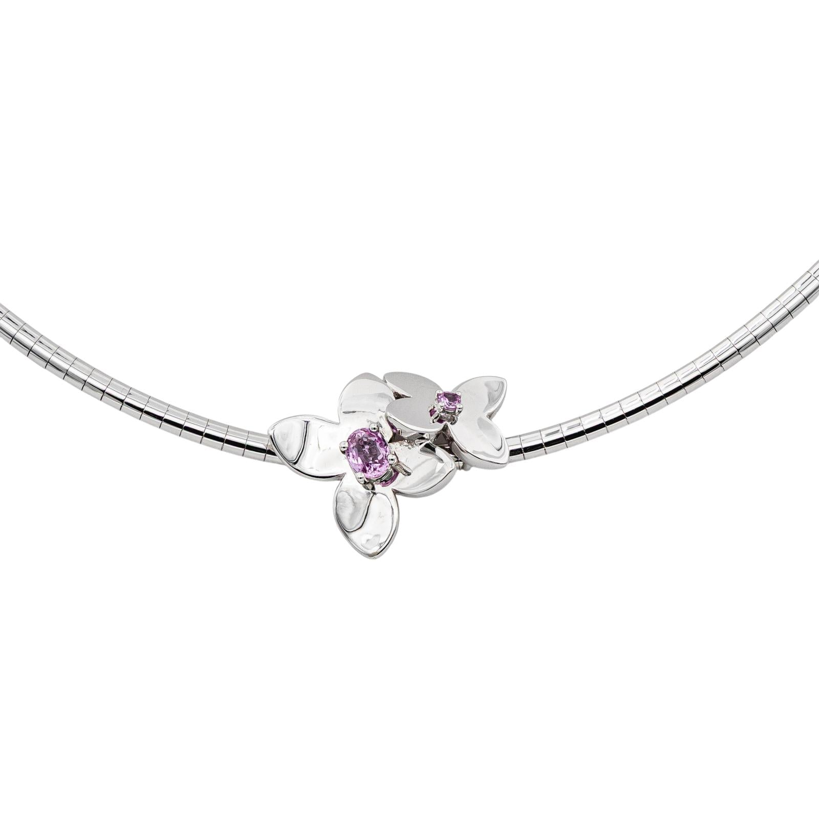 Collier Or blanc Saphir rose