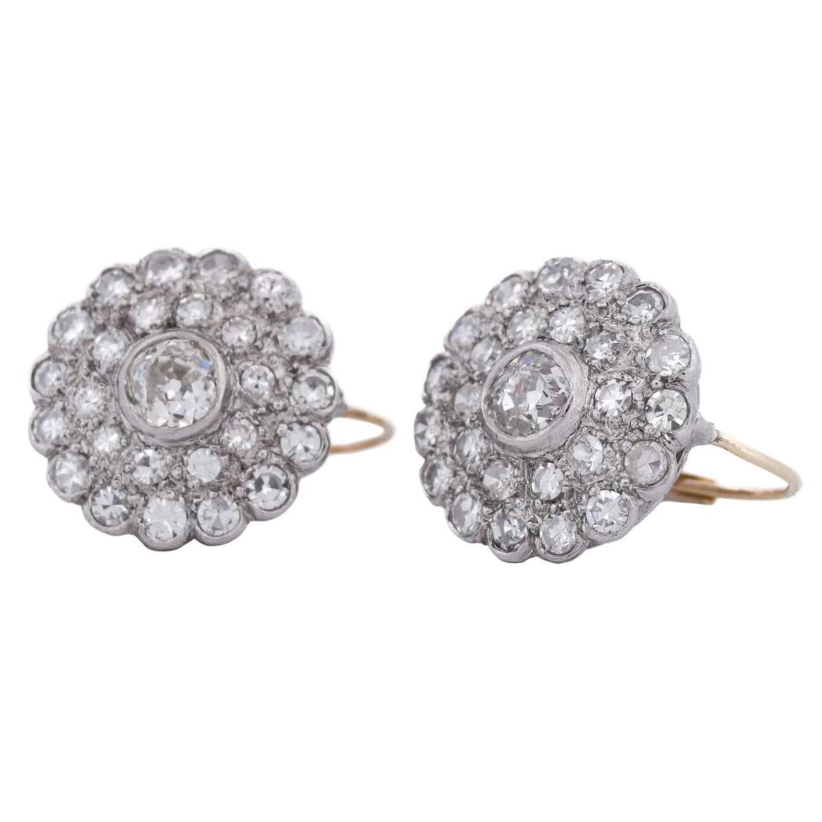 Boucles d'oreilles Dormeuses en or jaune, platine et diamants