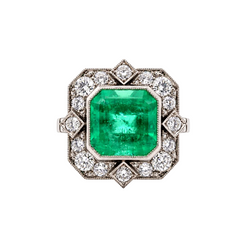 Bague Cocktail en platine, émeraude et diamants