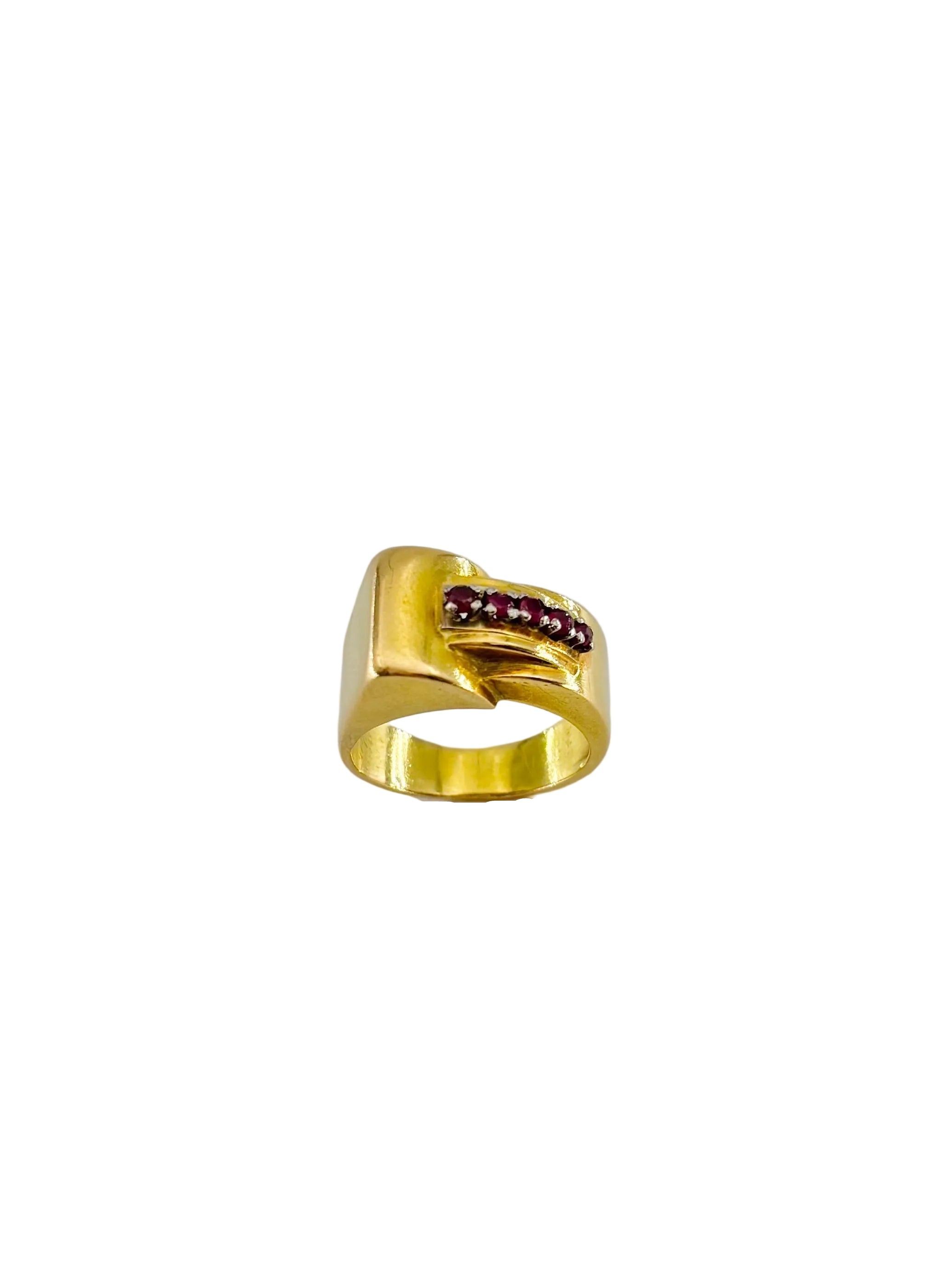 Bague Tank en or jaune et rubis