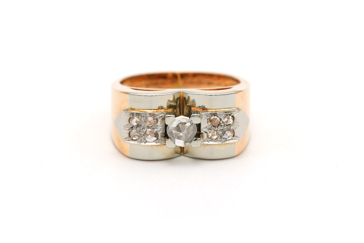 Bague Tank en or blanc, or jaune et diamants