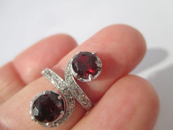Bague Toi et Moi tourbillons XIXe Grenats Diamants Platine