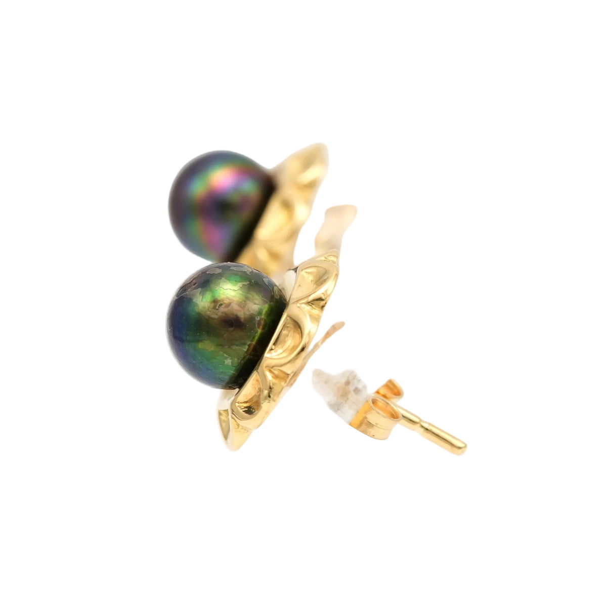 Boucles d'oreilles Puces en or jaune et perles