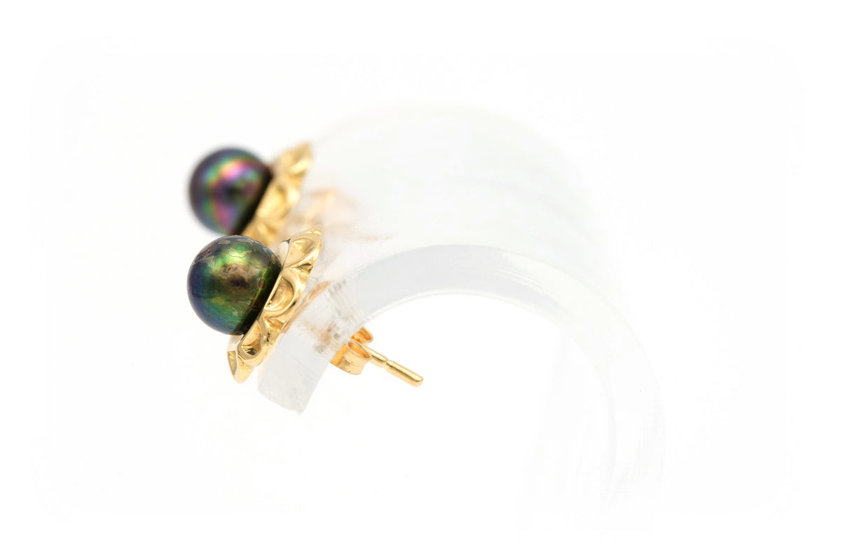 Boucles d'oreilles Puces en or jaune et perles