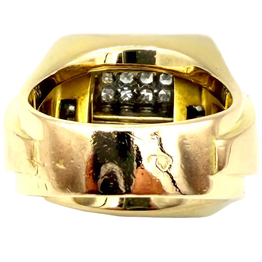 Bague Tank en or jaune, platine et diamants