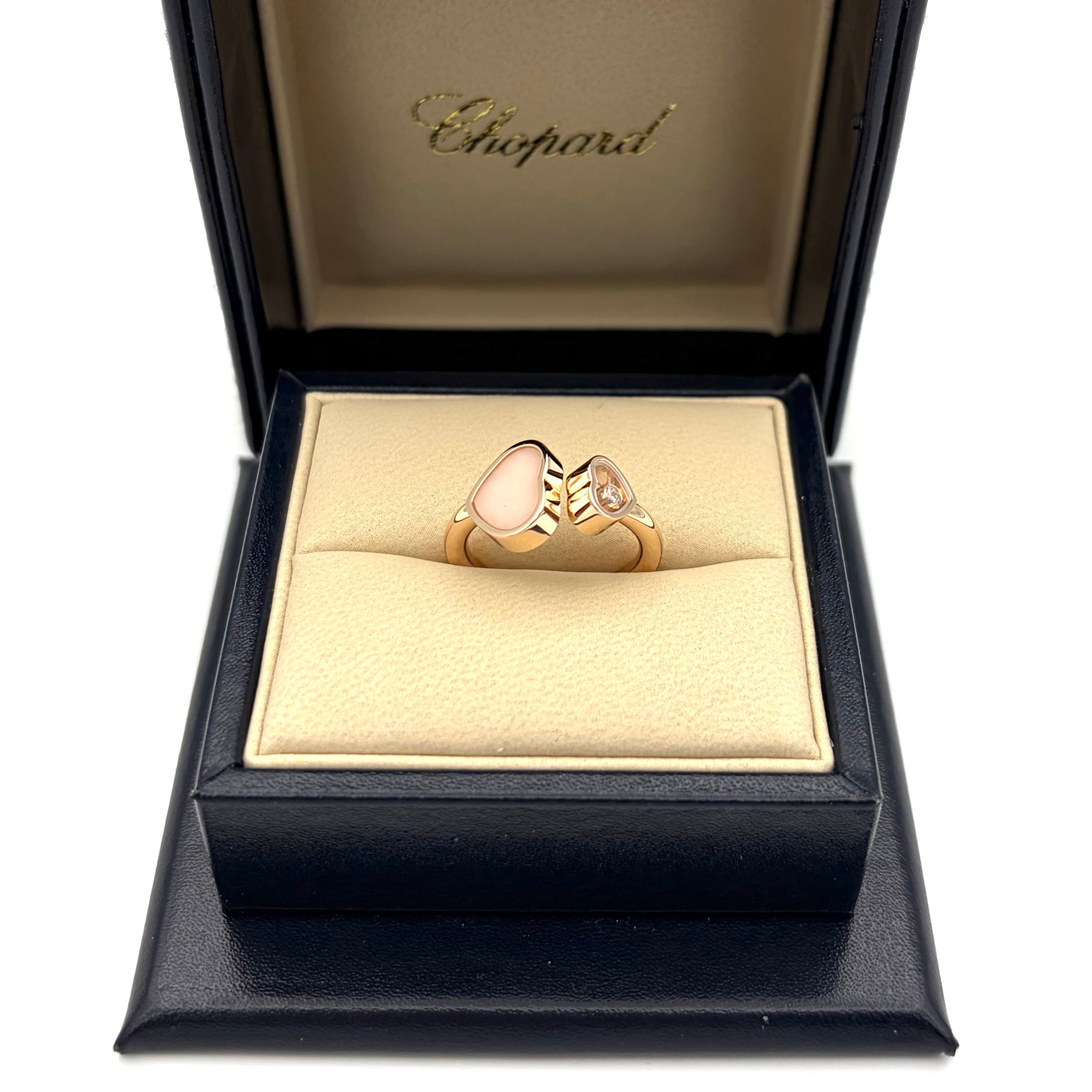 Bague Toi & Moi CHOPARD "Happy Hearts" en or rose, opale et diamant