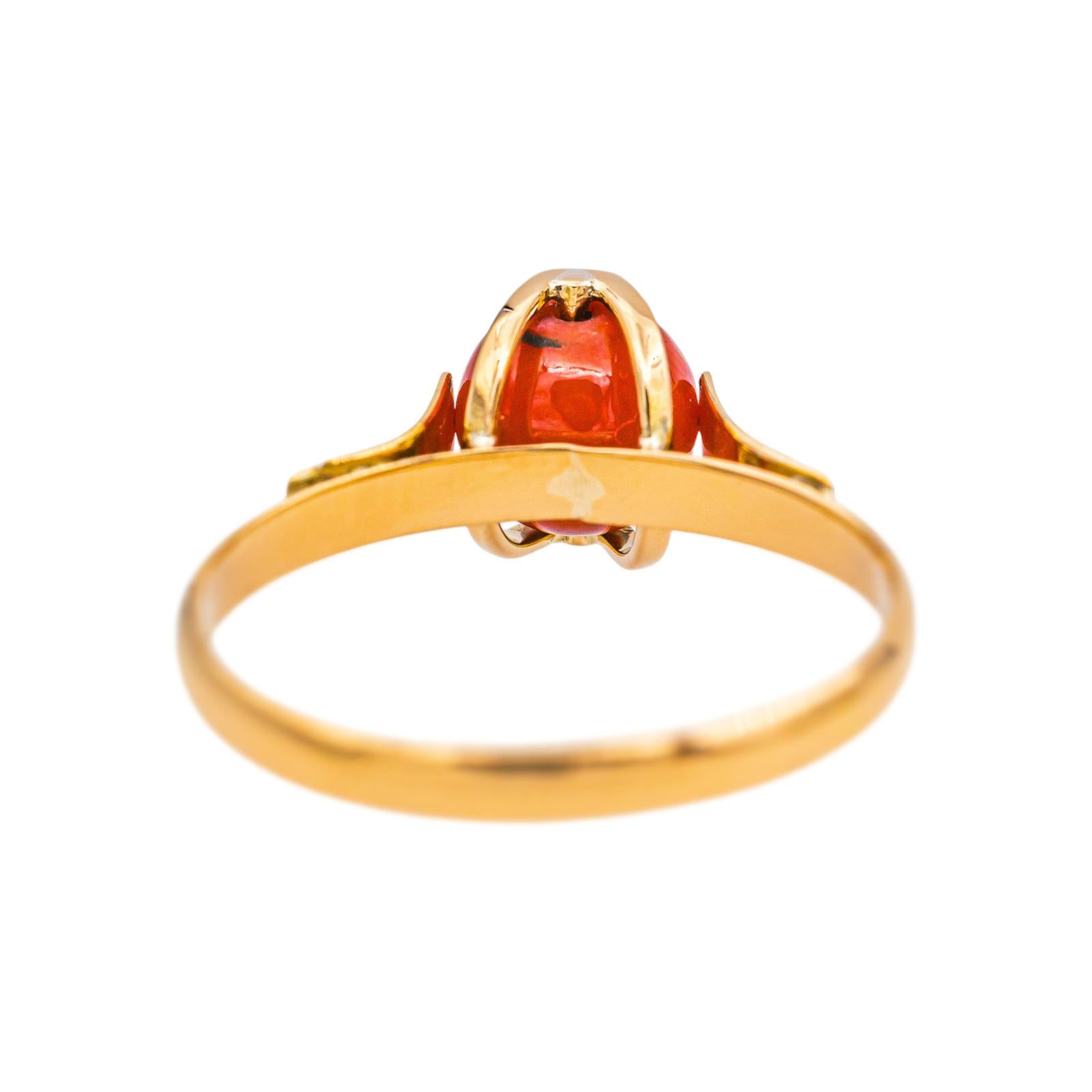 Bague  Solitaire  Or rose  Corail
