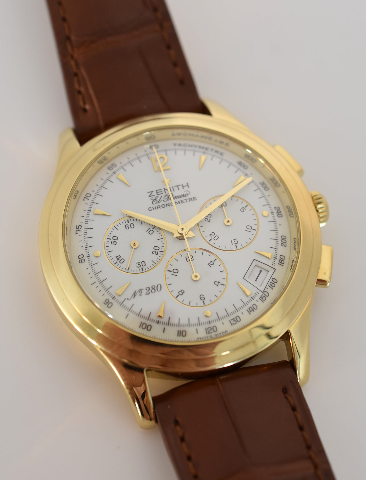 Montre ZENITH "El Primero" en or jaune et cuir