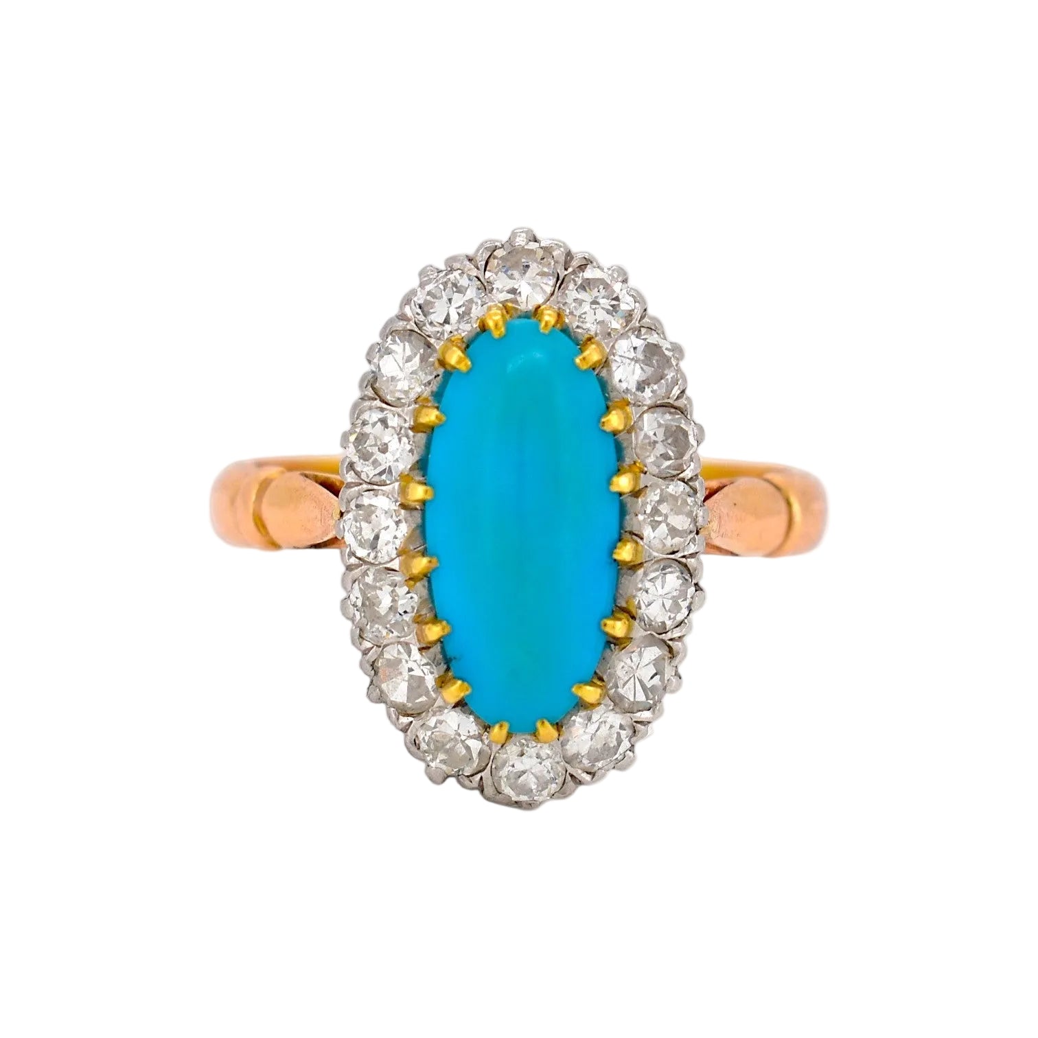 Bague Entourage en or jaune, turquoise et diamants