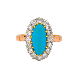 Bague Entourage en or jaune, turquoise et diamants