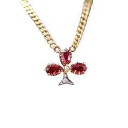 Collier Pendentif en or rose, perle, rubis et diamant