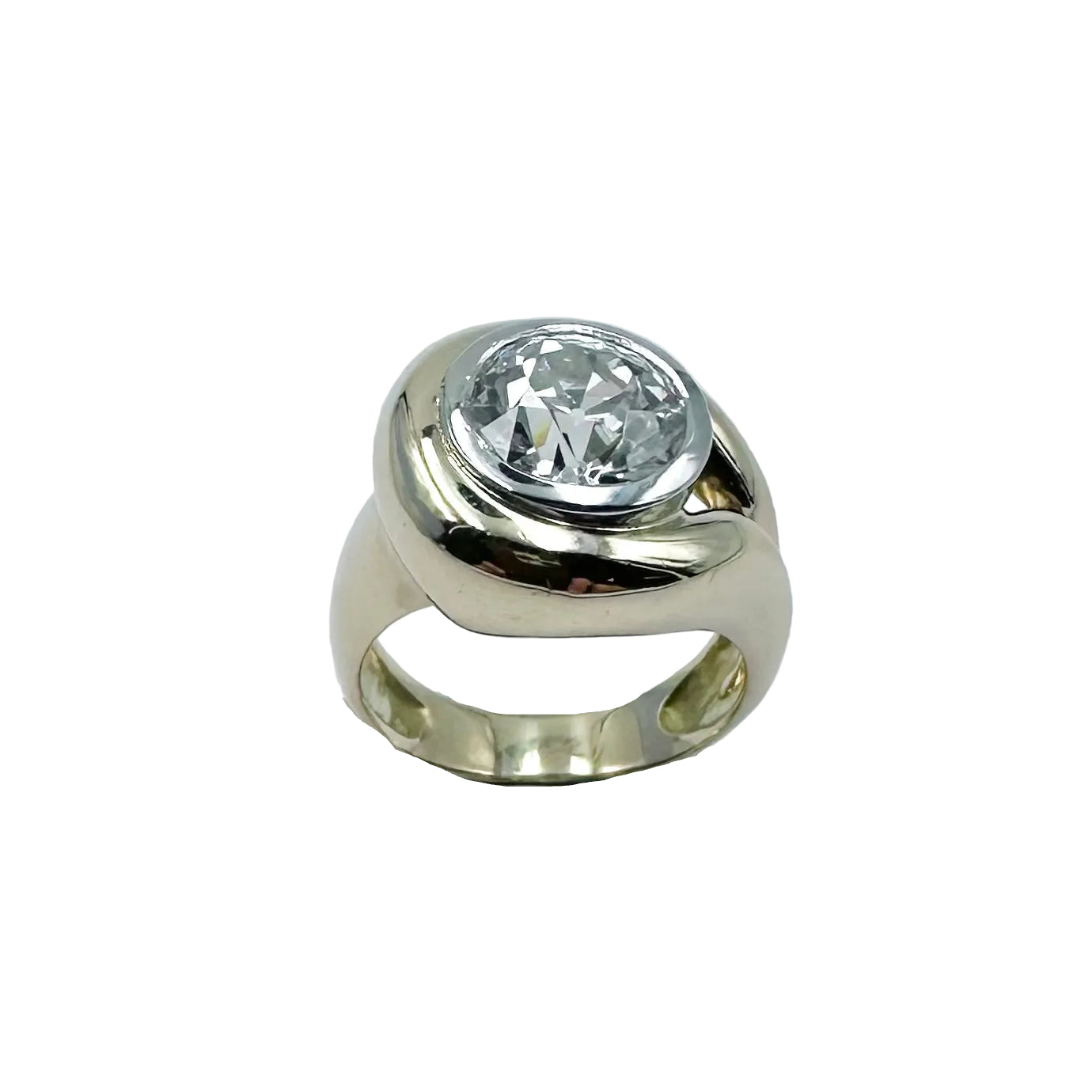 Bague Solitaire en or jaune, platine et diamant