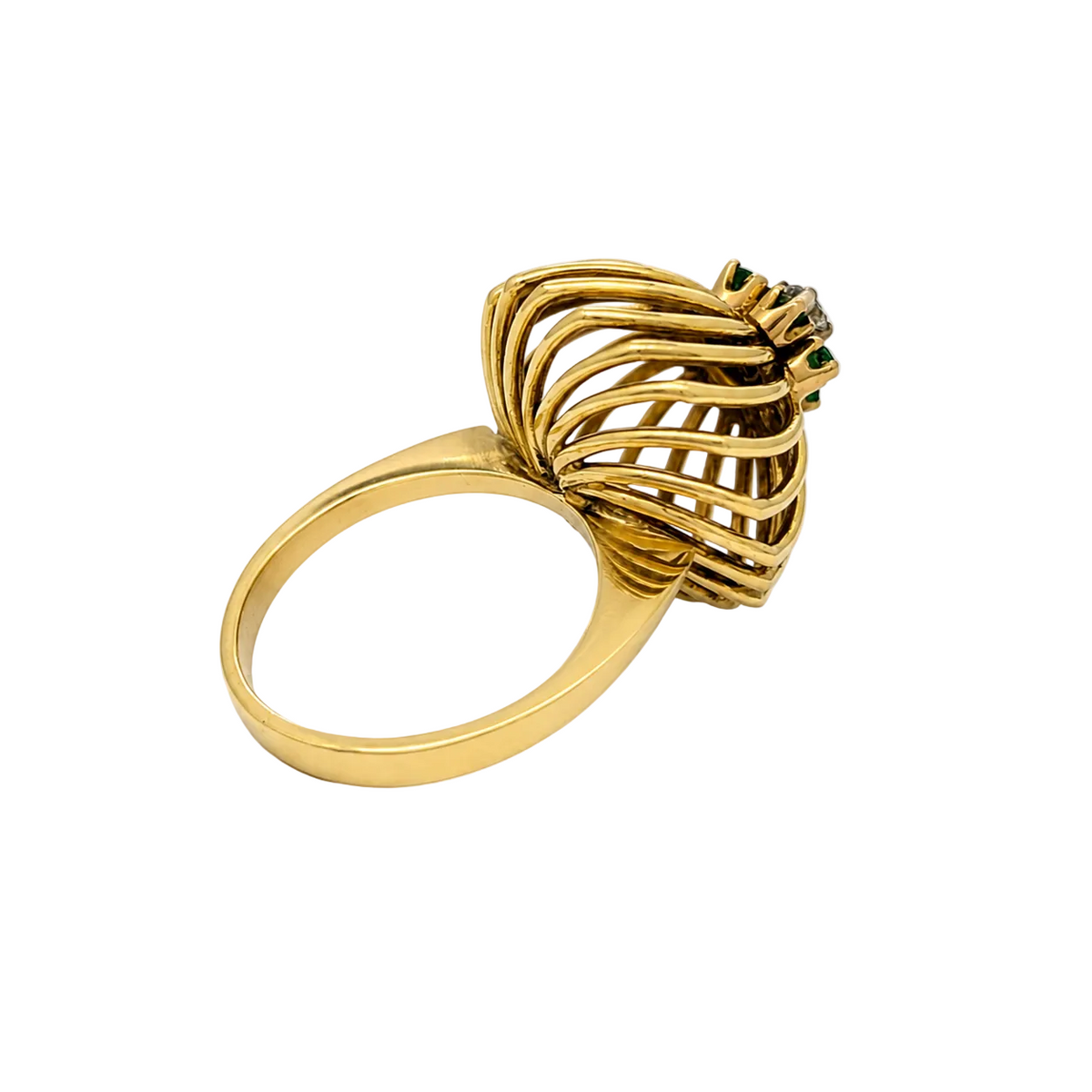Bague Dôme en or jaune, pierres vertes et diamant