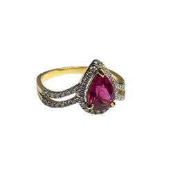 Bague Entourage en or jaune, rubellite tourmaline et diamants