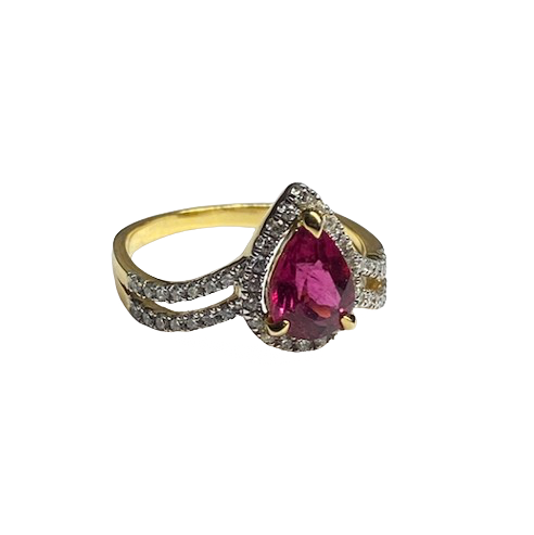 Bague Entourage en or jaune, rubellite tourmaline et diamants