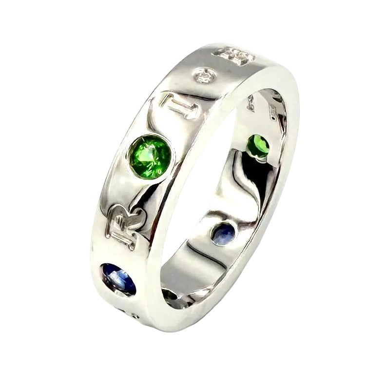 Bague BULGARI "Roman Sorbet" en or blanc, grenats, saphirs et diamant